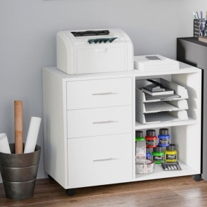 Mueble auxiliar con ruedas OLYMPIA, diseño moderno y funcional, en madera color Blanco