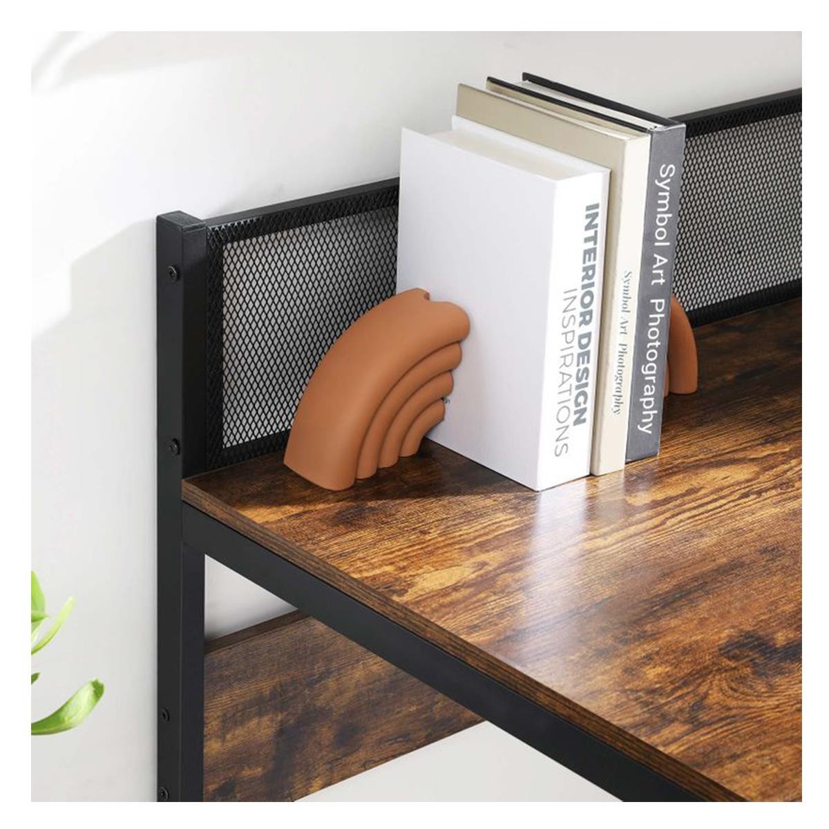 Mesa de Oficina MELTON, 120x60x93 cm, con Ruedas, en Metal y Madera, color Negro y Marrón Oscuro