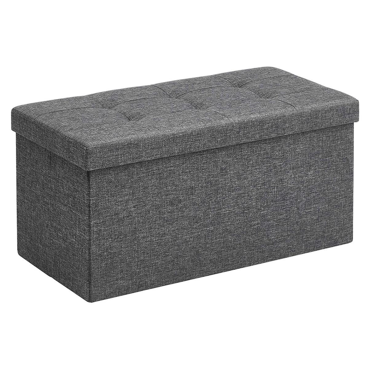 Banco con Almacenaje ENOCK, Dimensiones 76x38x38 cm, en Madera y Tela, color Gris Oscuro
