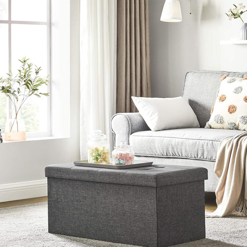 Banco con Almacenaje ENOCK, en Madera y Tela, color Gris Oscuro