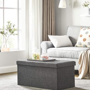 Banco con Almacenaje ENOCK, en Madera y Tela, color Gris Oscuro