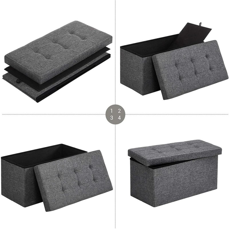 Banco con Almacenaje ENOCK, en Madera y Tela, color Gris Oscuro