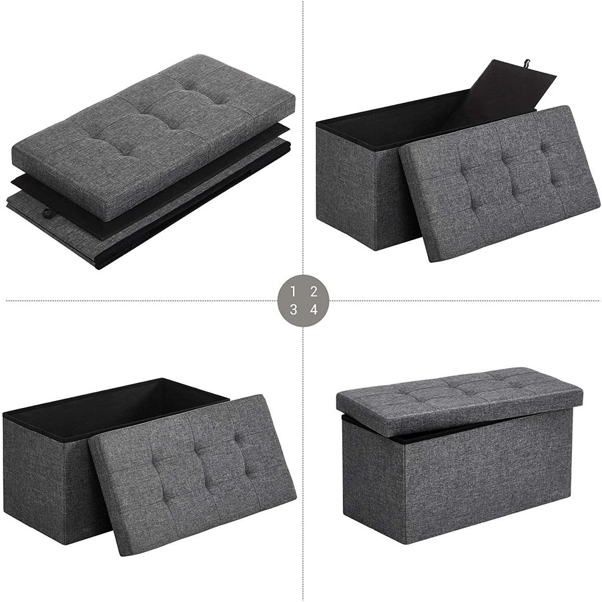 Banco con Almacenaje ENOCK, Dimensiones 76x38x38 cm, en Madera y Tela, color Gris Oscuro