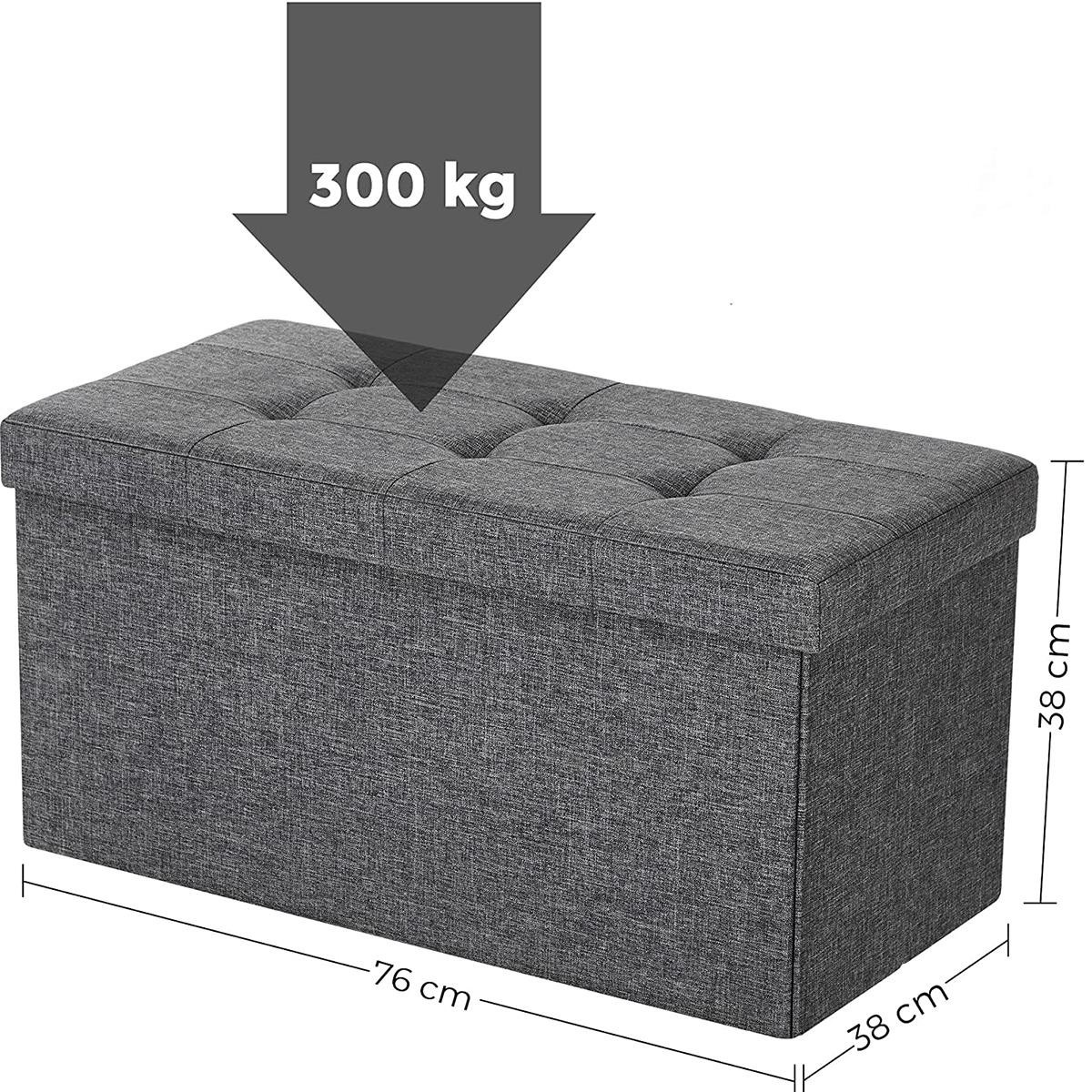 Banco con Almacenaje ENOCK, Dimensiones 76x38x38 cm, en Madera y Tela, color Gris Oscuro