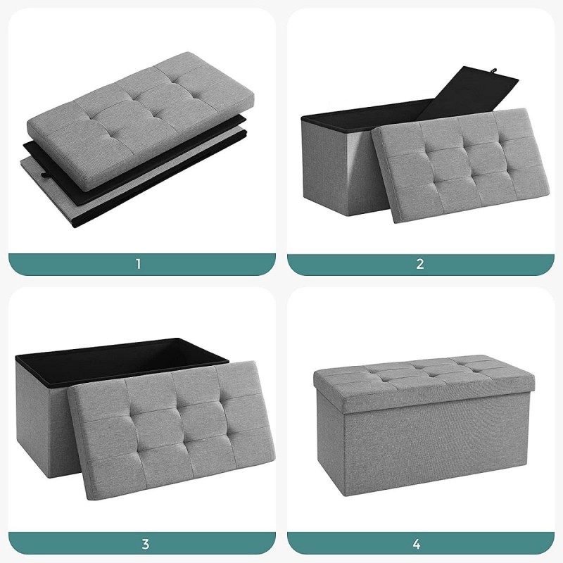 Banco con Almacenaje ENOCK, en Madera y Tela, color Gris Oscuro