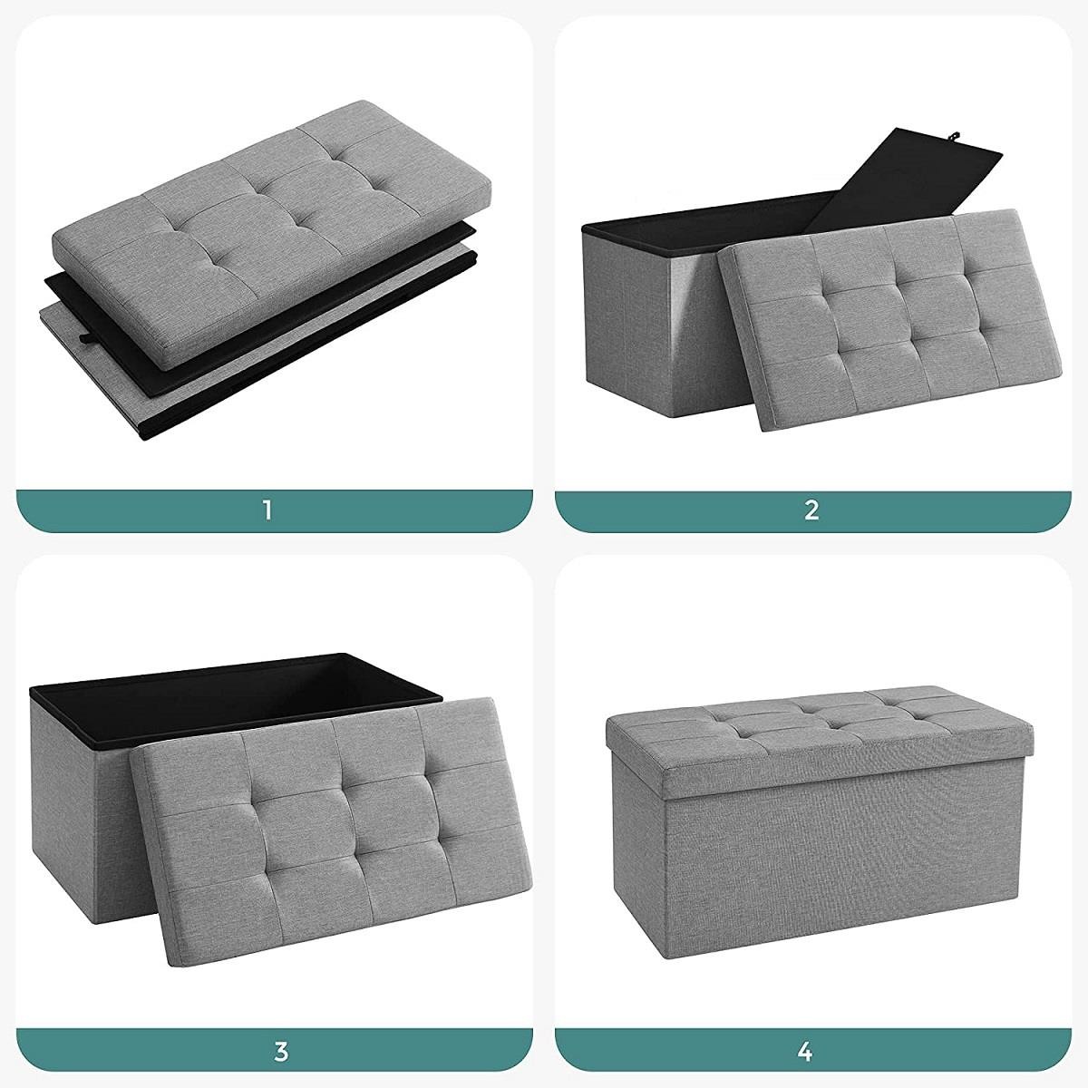 Banco con Almacenaje ENOCK, Dimensiones 76x38x38 cm, en Madera y Tela, color Gris Oscuro