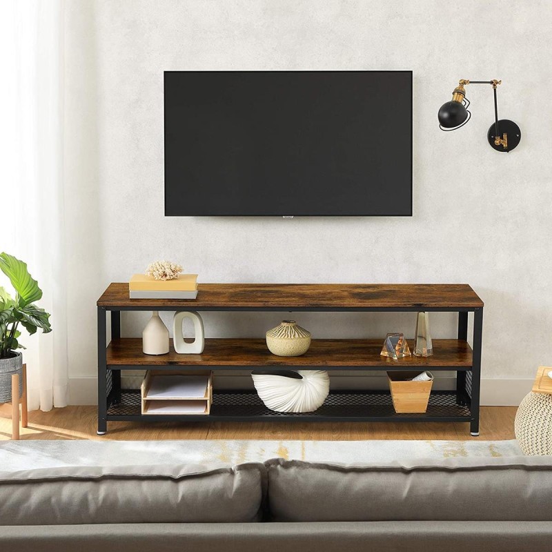 Estantería Baja KADEN, en Metal y Madera, color Negro y Marrón Oscuro
