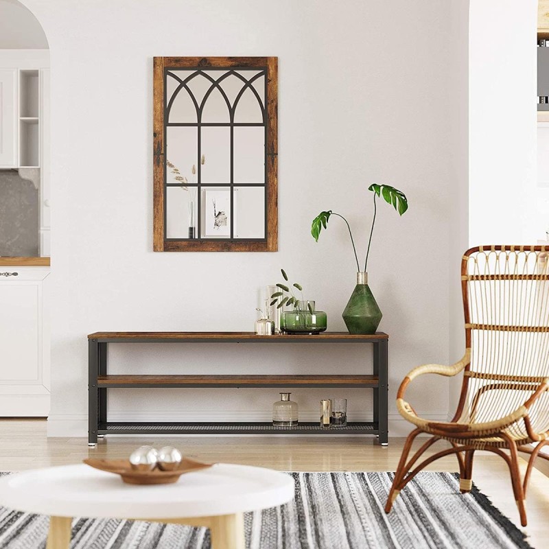 Estantería Baja KADEN, en Metal y Madera, color Negro y Marrón Oscuro