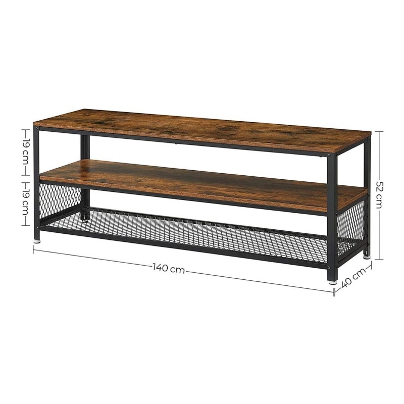 Estantería Baja KADEN, en Metal y Madera, color Negro y Marrón Oscuro