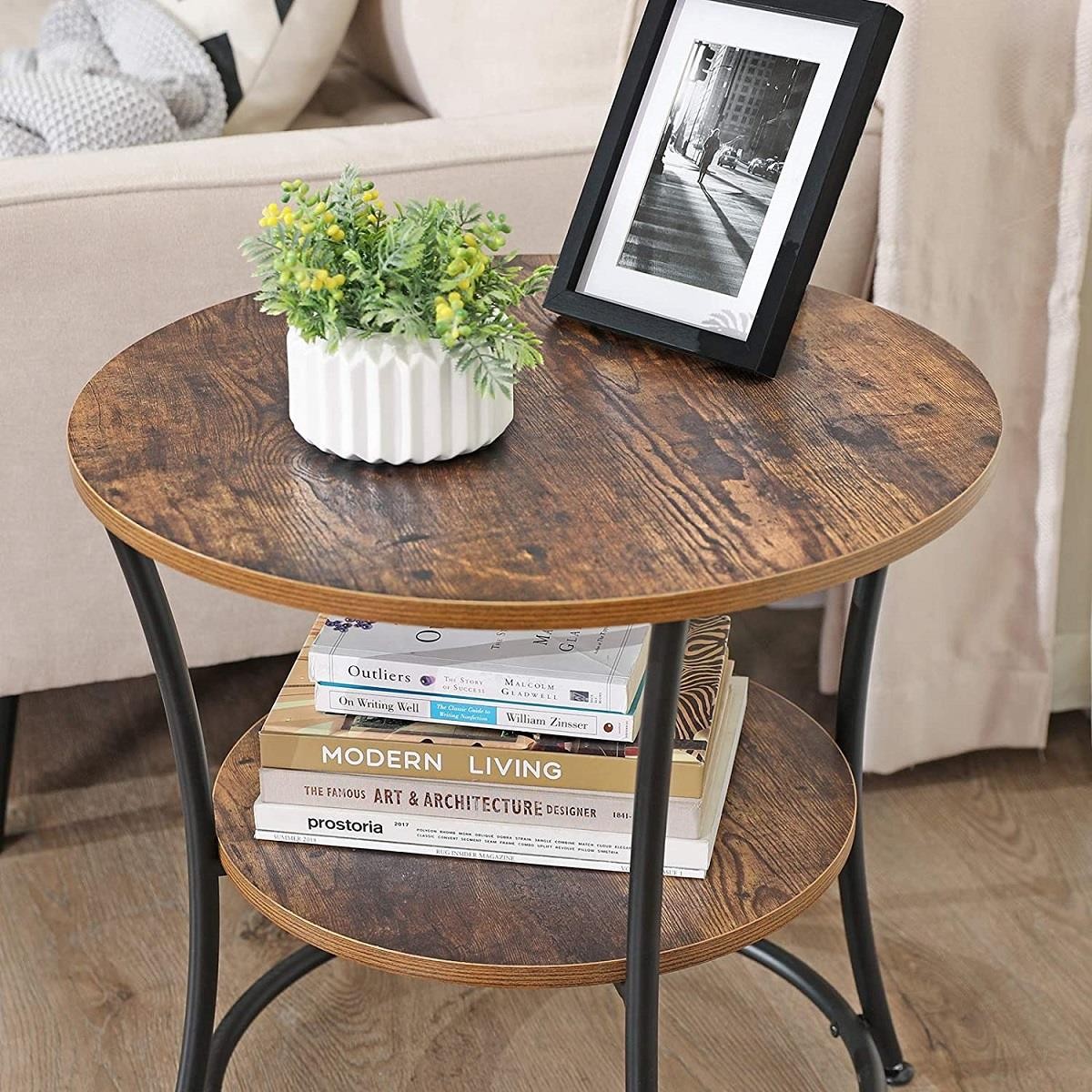 Mesa auxiliar EUXY, Dimensiones 55x55x55 cm, en Madera y Metal, color Marrón