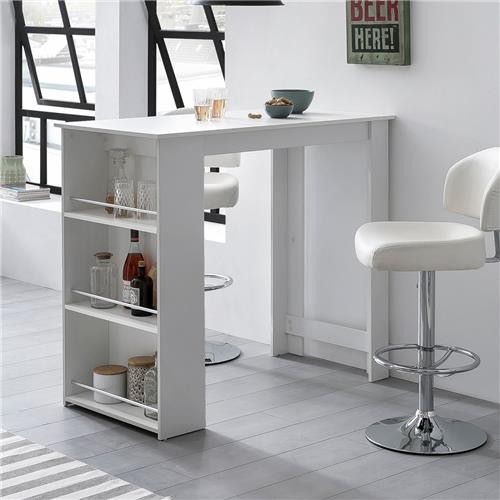 Mesa de Oficina YOLI, 120x60x107,5 cm, con Estantes, en Madera color Blanco