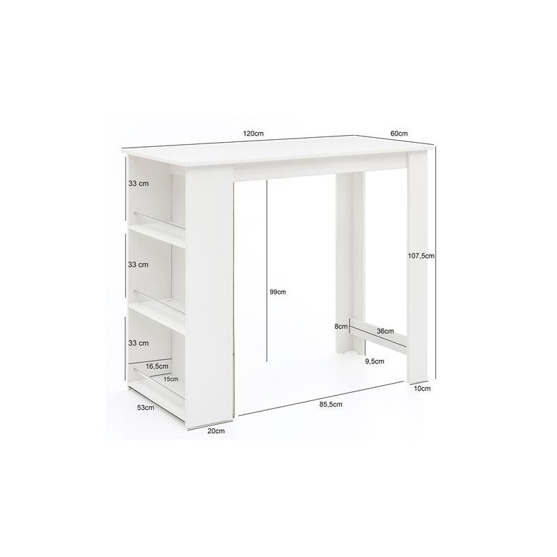 Mesa de Oficina con estantes YOLI, Diseño moderno, en madera color blanco