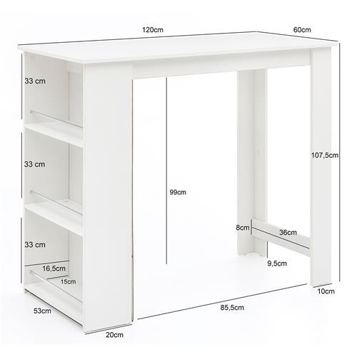 Mesa de Oficina YOLI, 120x60x107,5 cm, con Estantes, en Madera color Blanco