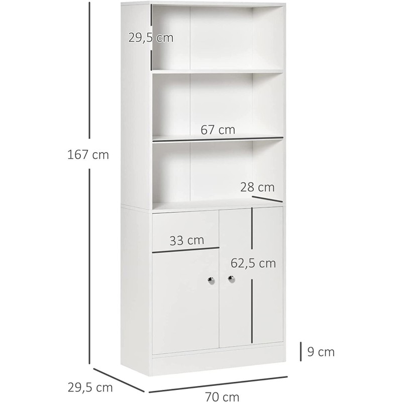 Estantería con Armario CLARA, Diseño Moderno, en Madera color Blanco