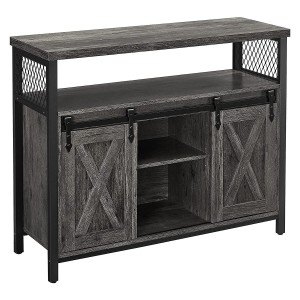 Armario ALYS, en Metal y Madera, color Negro y Marrón Oscuro