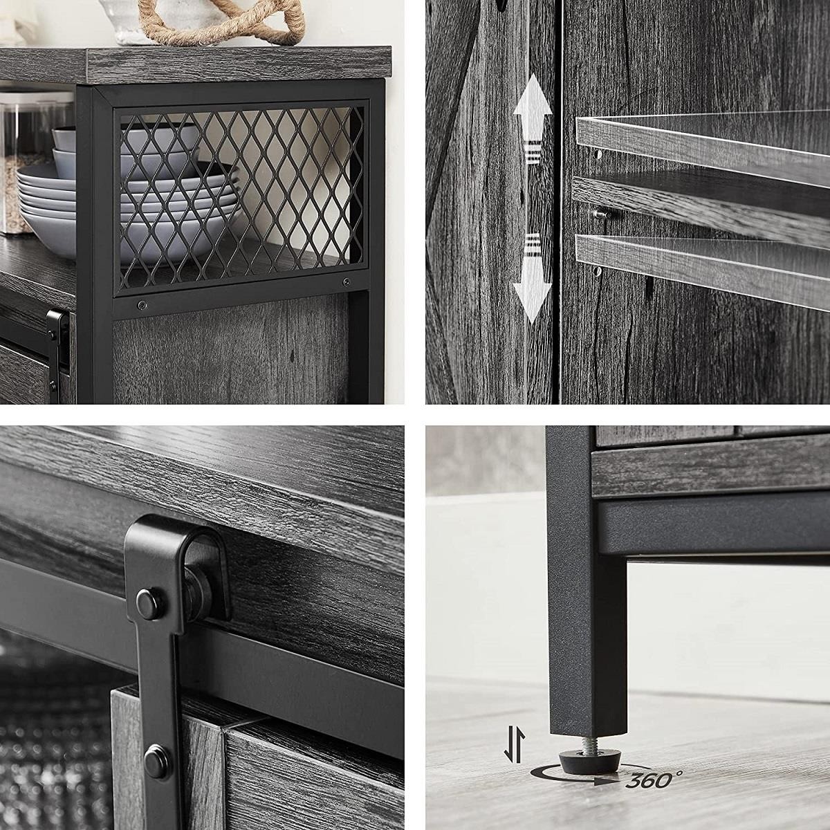 Armario ALYS, 100x33x80 cm, con Puertas Correderas, en Metal y Madera, color Negro y Marrón Oscuro