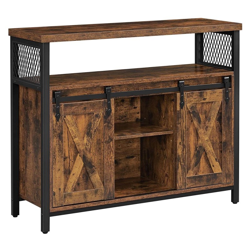 Armario ALYS, en Metal y Madera, color Negro y Marrón Oscuro