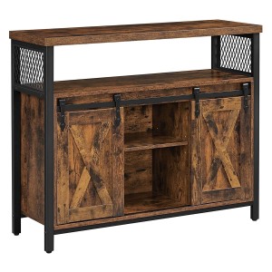 Armario ALYS, en Metal y Madera, color Negro y Marrón Oscuro