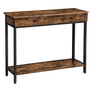 Mesa consola con cajones ELKE, en Metal y Madera, color Marrón Oscuro