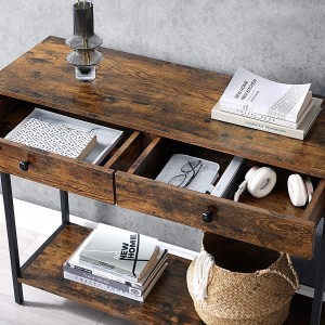Mesa consola con cajones ELKE, en Metal y Madera, color Marrón Oscuro