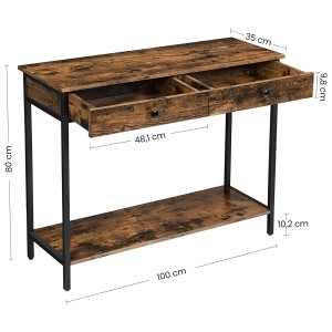 Mesa consola con cajones ELKE, en Metal y Madera, color Marrón Oscuro