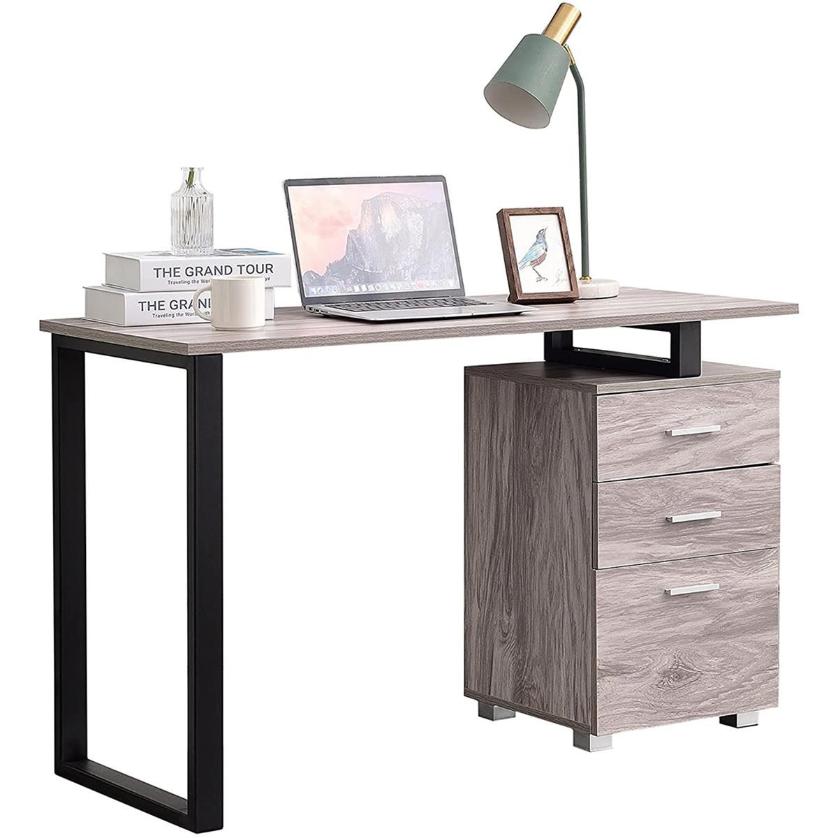 Mesa para Ordenador PERTH, Dimensiones 120x50x75 cm, con Cajones, en Metal y Madera color Roble