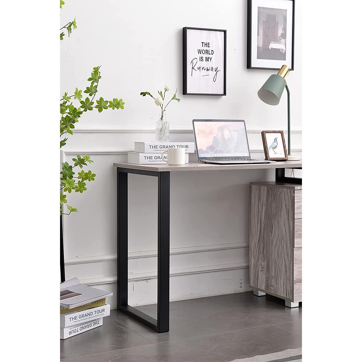 Mesa para Ordenador PERTH, Dimensiones 120x50x75 cm, con Cajones, en Metal y Madera color Roble
