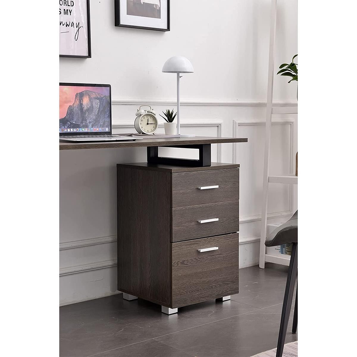 Mesa para Ordenador PERTH, Dimensiones 120x50x75 cm, con Cajones, en Metal y Madera color Roble