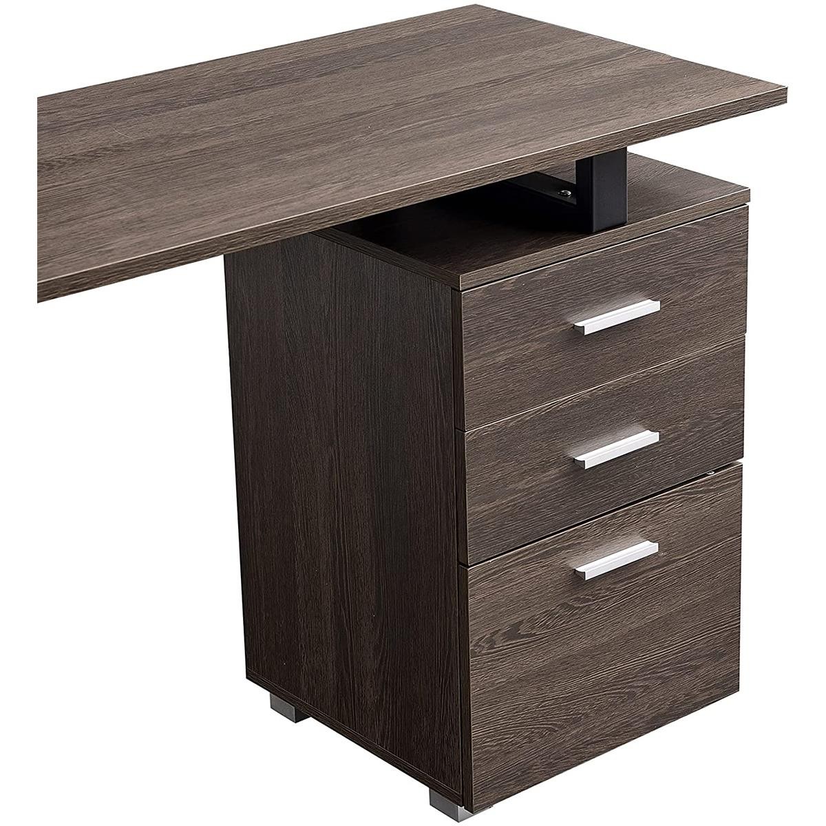 Mesa para Ordenador PERTH, Dimensiones 120x50x75 cm, con Cajones, en Metal y Madera color Roble
