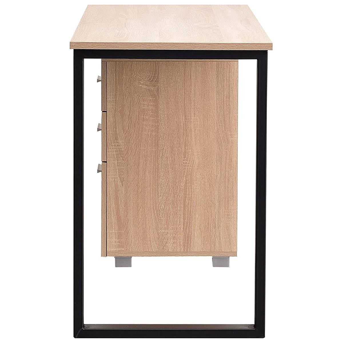 Mesa para Ordenador PERTH, Dimensiones 120x50x75 cm, con Cajones, en Metal y Madera color Roble
