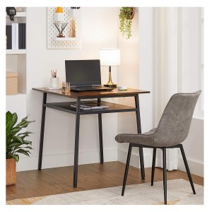 Mesa BRYAN, en Metal y Madera, color Negro y Marrón Oscuro
