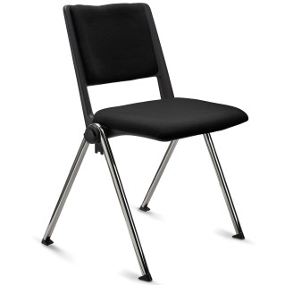 Silla confidente CARINA, apilable, tela negra y patas cromadas