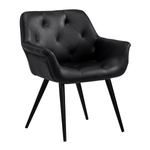 Silla de Confidente LIDIA, Patas Negras, en Piel color Negro