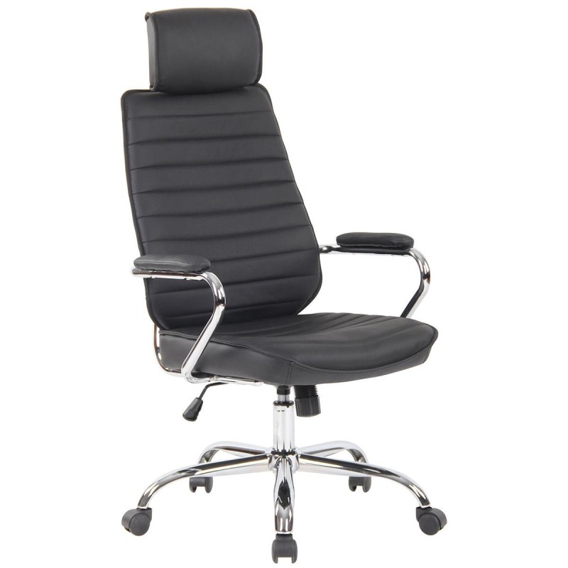 Sillón Ejecutivo modelo RENO, estructura metal, en piel genuina color Negro