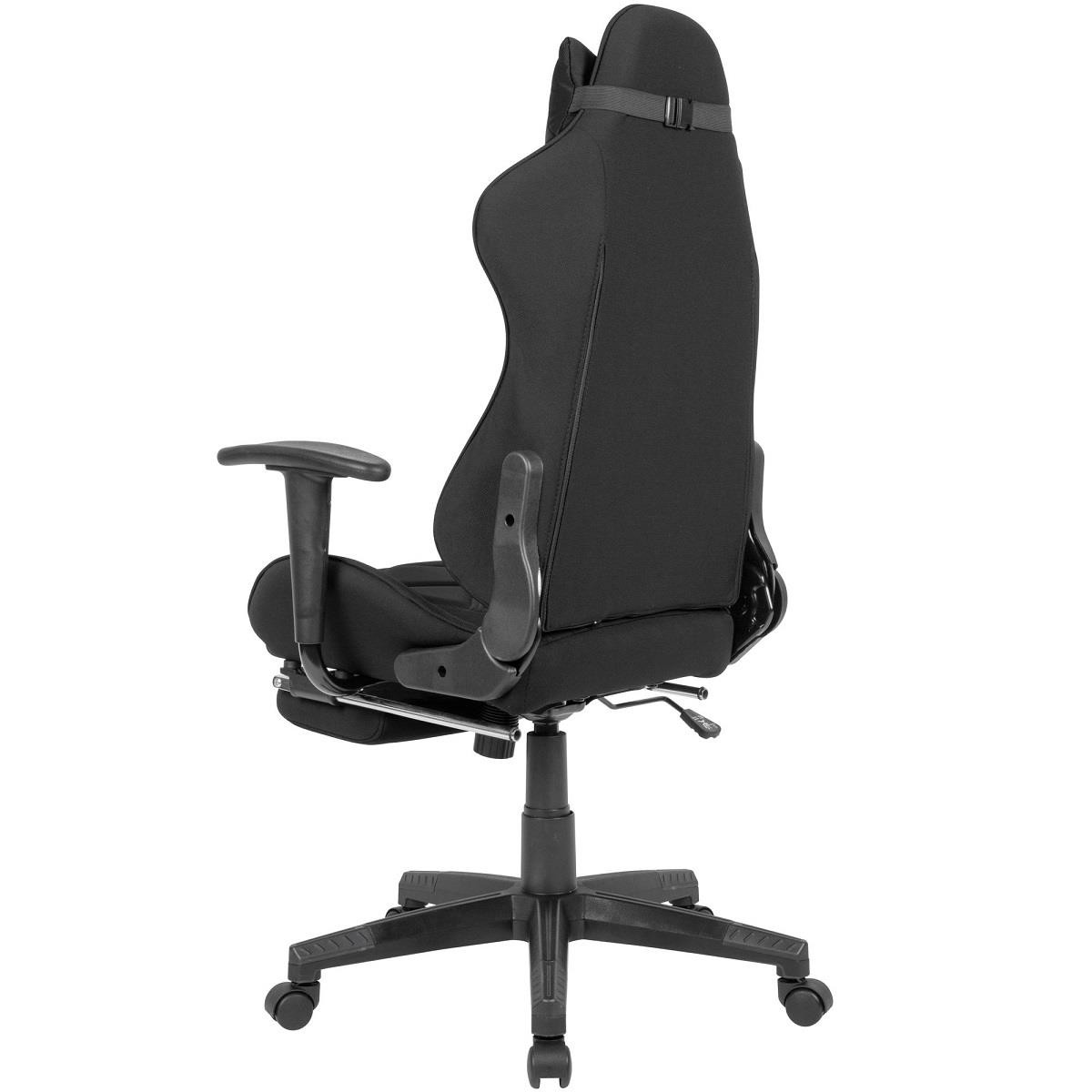 Silla Gaming OMERO, Respaldo Reclinable, Incluye Cojín Cervical y Reposapiés, en Tela color Negro