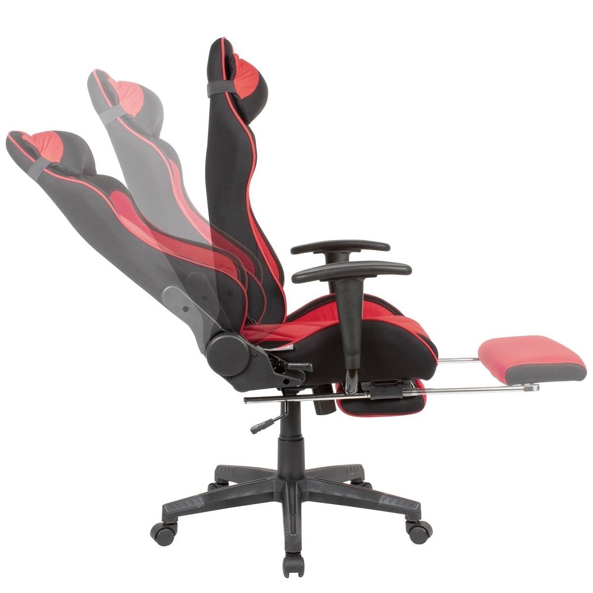 Silla Gaming OMERO, Respaldo Reclinable, Incluye Cojín Cervical y Reposapiés, en Tela color Negro
