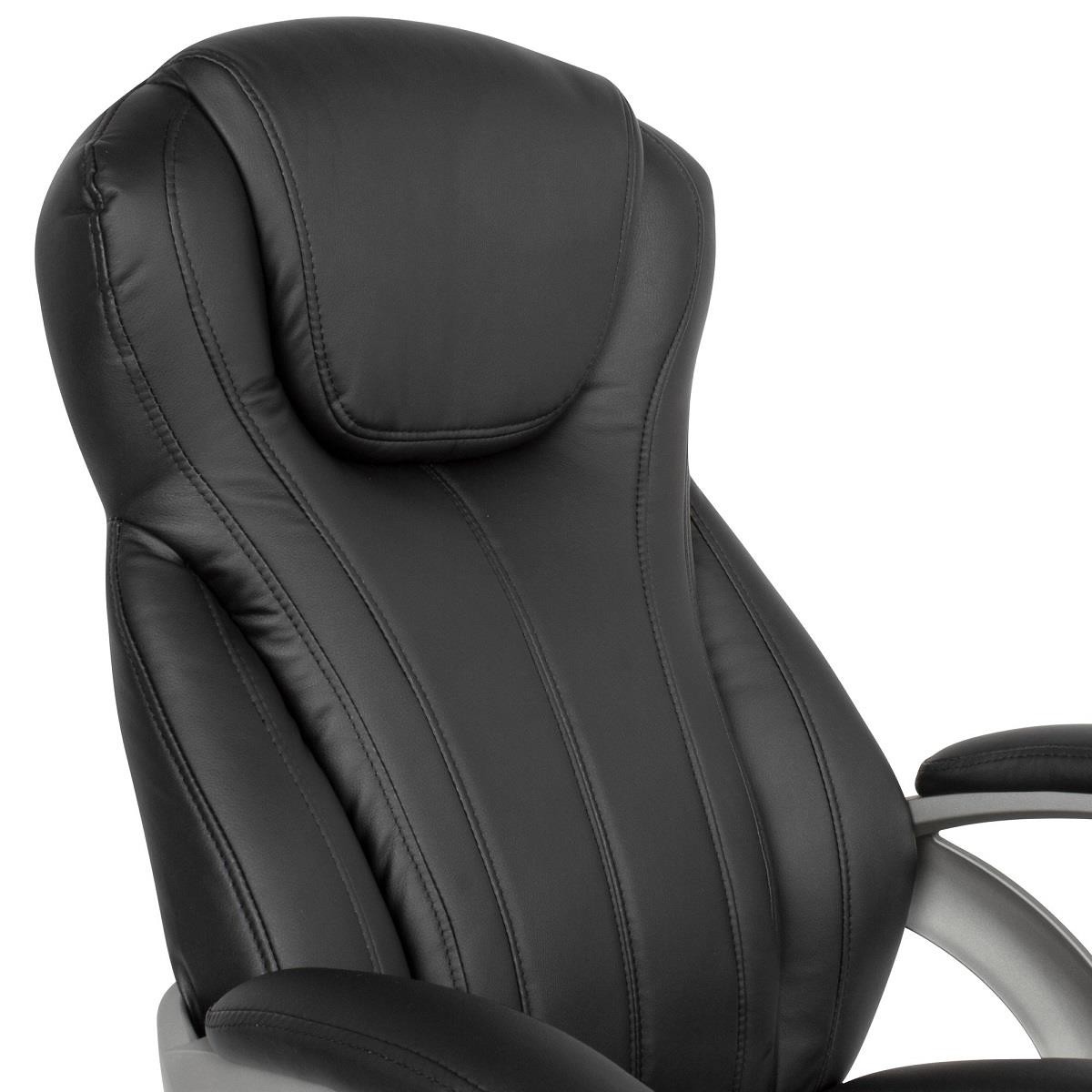 Sillón de Oficina ASTRID, Grueso Acolchado, Mecanismo Basculante, en Piel color Negro