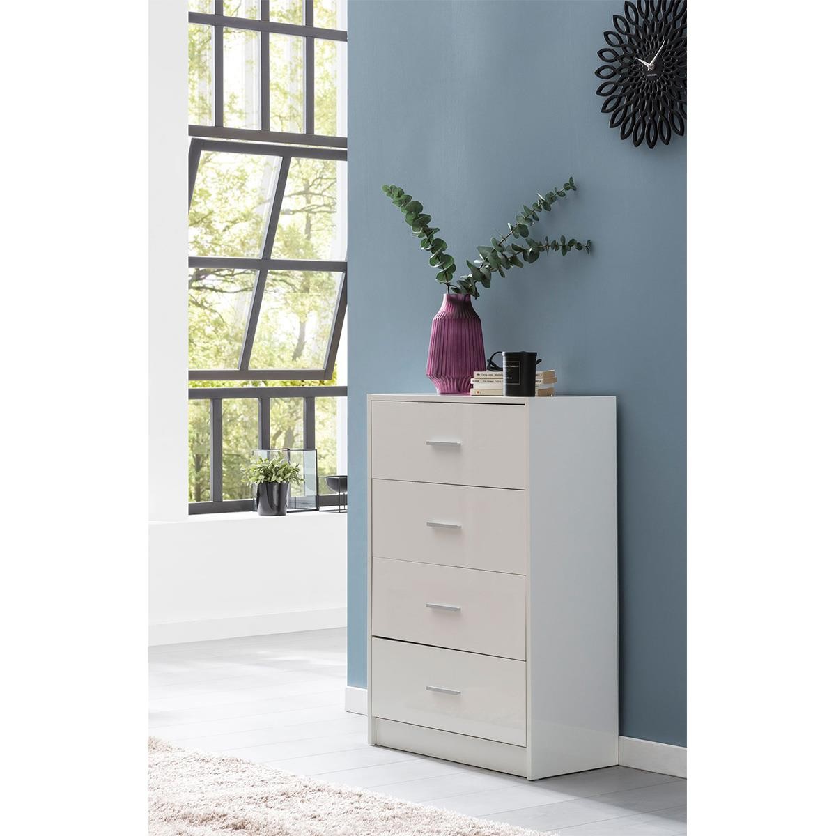 Armario ARTICK, 4 cajones, 60x90x30 cm, en Madera color Blanco