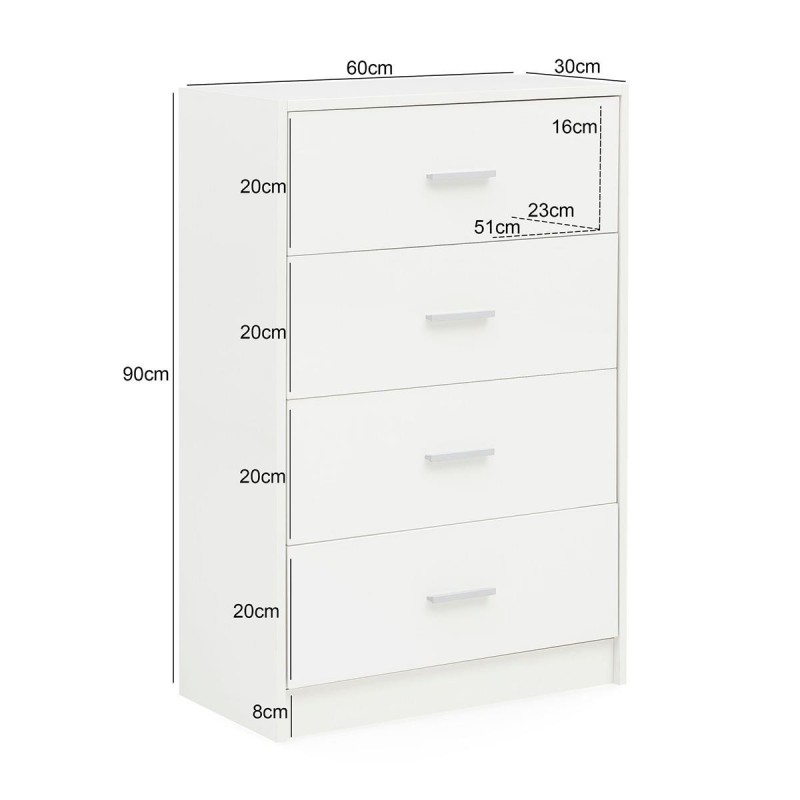 Armario ARTICK, 4 cajones, madera color Blanco