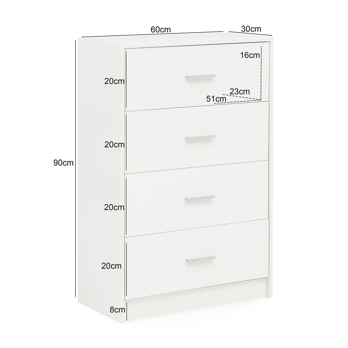 Armario ARTICK, 4 cajones, 60x90x30 cm, en Madera color Blanco