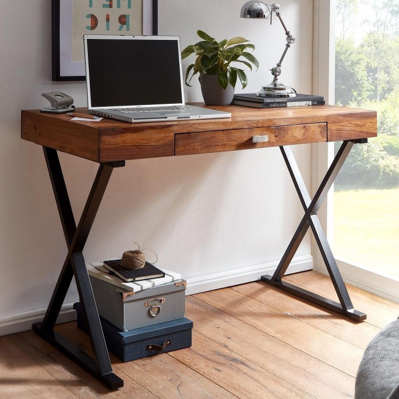 Mesa de Oficina JULIETTE de Metal Cromado y Madera