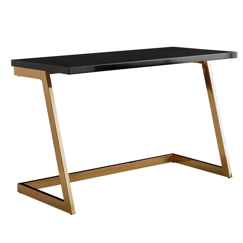 Mesa de Oficina OSAKA con Superficie de Madera color Negro y Estructura Metálica Dorada