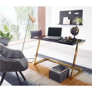 Mesa de Oficina OSAKA con Superficie de Madera color Negro y Estructura Metálica Dorada 2