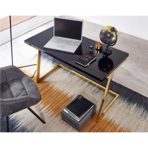 Mesa de Oficina OSAKA con Superficie de Madera color Negro y Estructura Metálica Dorada