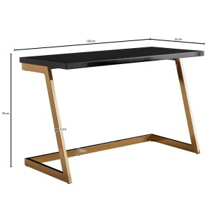 Mesa de Oficina OSAKA con Superficie de Madera color Negro y Estructura Metálica Dorada