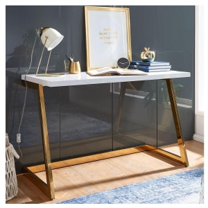 Mesa de Oficina OSAKA con Superficie de Madera color Negro y Estructura Metálica Dorada