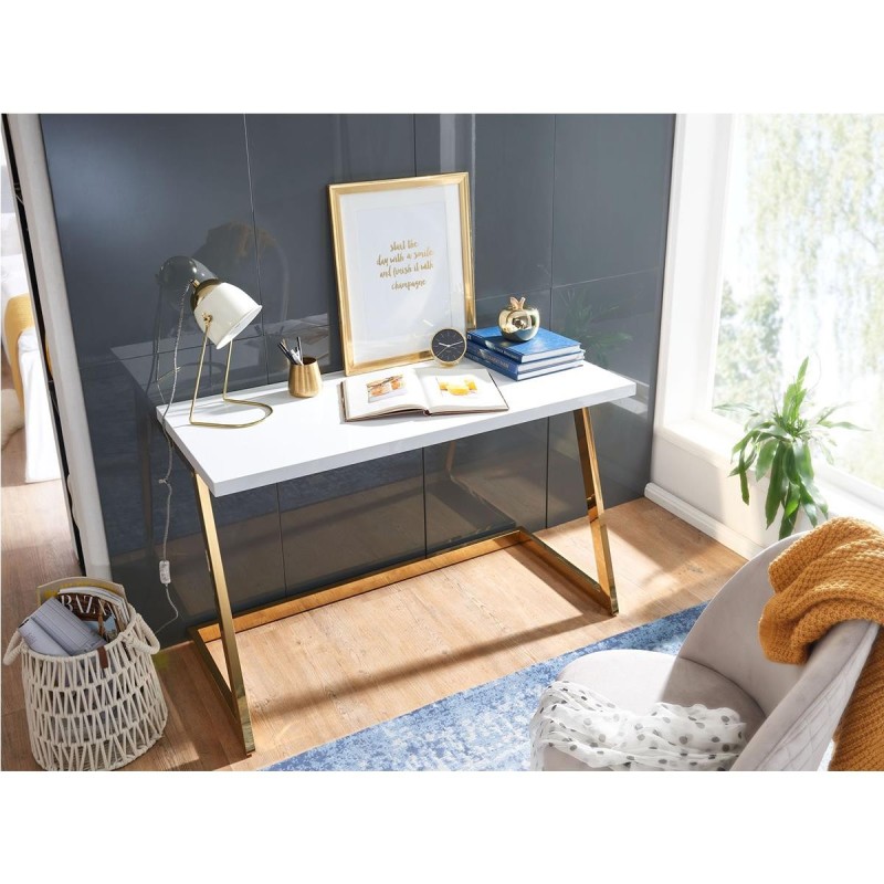 Mesa de Oficina OSAKA con Superficie de Madera color Negro y Estructura Metálica Dorada