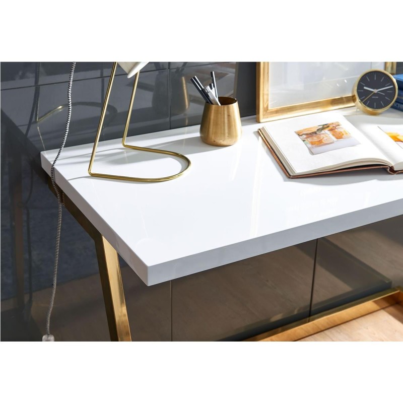 Mesa de Oficina OSAKA con Superficie de Madera color Negro y Estructura Metálica Dorada