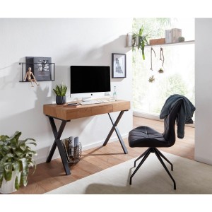 Mesa de Oficina AMALIA, Patas de Metal Negro, Superficie de Madera color Roble