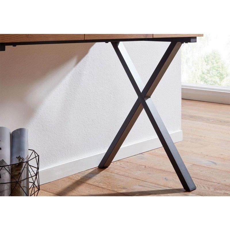 Mesa de Oficina AMALIA, Patas de Metal Negro, Superficie de Madera color Roble